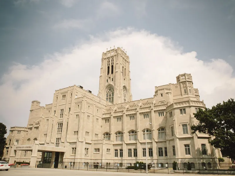 Scottish Rite Cathedral in Indianapolis, a limestone Gothic landmark with a tall central tower