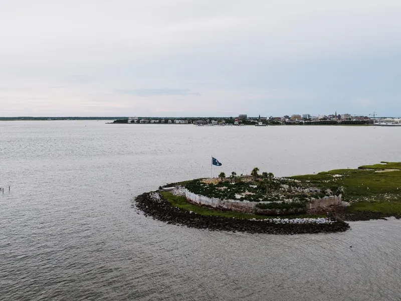 Ruins of Castle Pinckney, a historic fort on a small island in Charleston Harbor