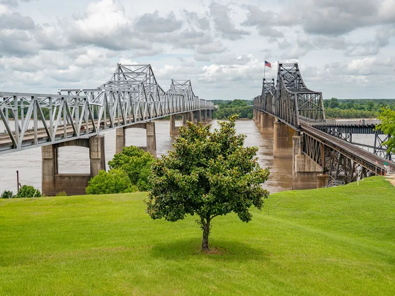 Steel bridges crossing the Mississippi River at Vicksburg, Mississippi