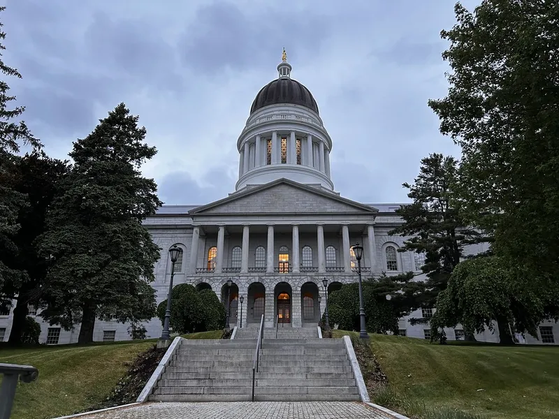 Maine State House in Augusta, a granite government building with a dome