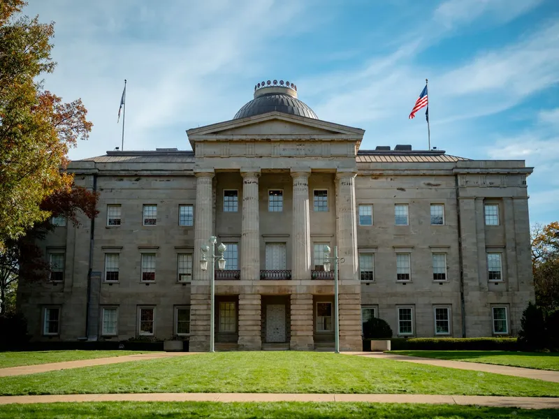 North Carolina State Capitol in Raleigh, a neoclassical stone building with columns and a low dome