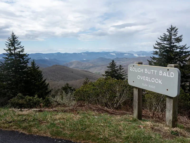 Blue Ridge Mountains rolling to the horizon from the Rough Butt Bald Overlook in North Carolina